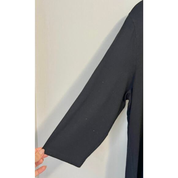 Eileen Fisher 3/4 Sleeve Scoop Neck Ruffle Bib Obsidian Black Tunic Dress sz. L - Picture 5 of 7